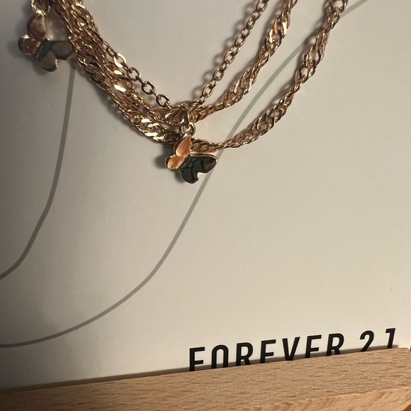Forever 21 Gold Butterfly Anklet | Triple Strand with Delicate Charms - Picture 2 of 5